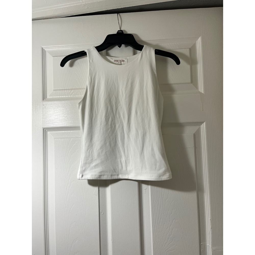 Pink Rose Womens White‎ High Neck Sleeveless Tank Top Slim Fit Size Small